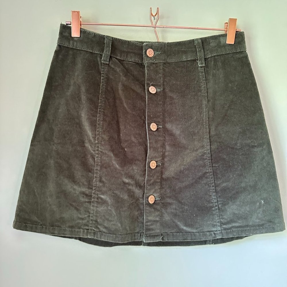 Faux Suede Forest Green Button Front Mini Skirt